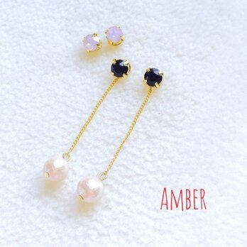 (再販) 3wayスワロフスキーピアス Amberの画像