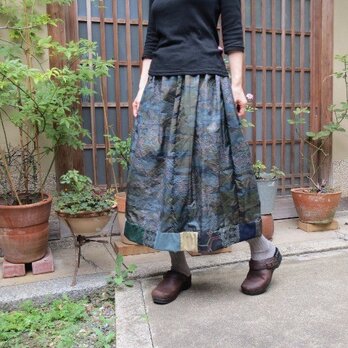 着物リメイク☆景色織りの上質大島でふんわりスカート♪の画像
