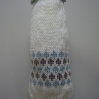 犬服　手編みのセーター（白＆水＆茶）の画像