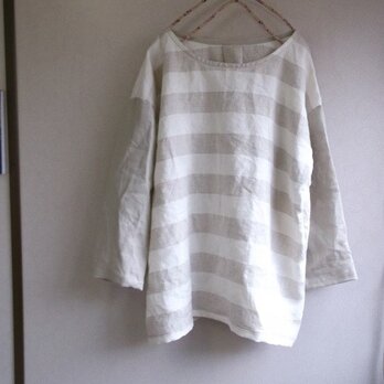 リネンボーダーシンプルプルオーバー（オフホワイト