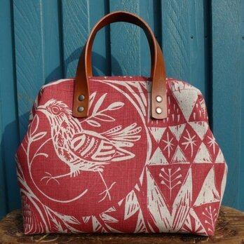 Boston bag S  レンガ色 「Bird Garden]
