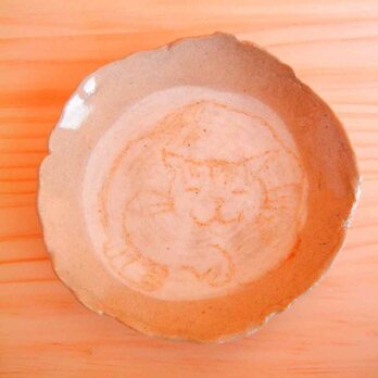ゆる〜い猫の絵皿A茶の画像