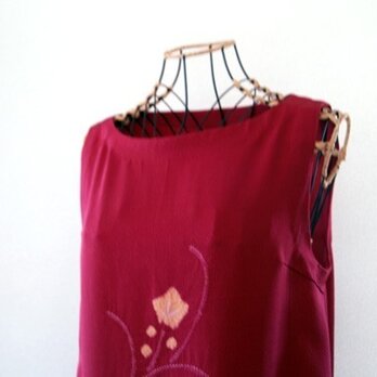 着物リメイク：Aラインワンピース（紅の桔梗柄）