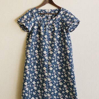 群青紬の丸ヨークワンピース