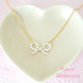 Ribbon pearl - necklace -の画像