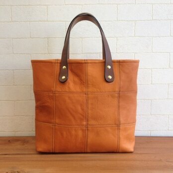 ソフトレザーのパッチワークなトートバッグ　オレンジ