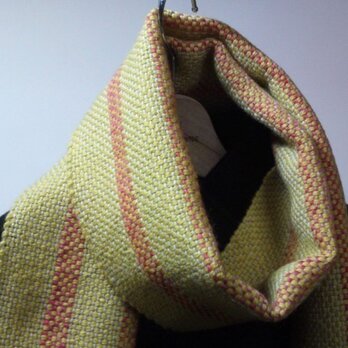 SALE 手織り ミニマフラー　黄色　ピンクストライプの画像