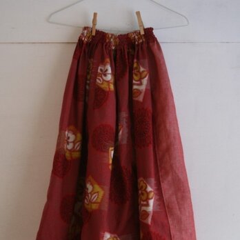 セール！綿　麻　赤色　パッチワークゴムスカート　ＳＭサイズ　の画像