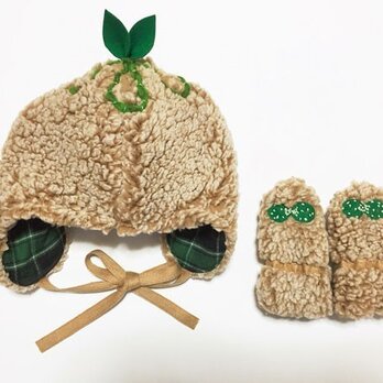 もこもこベビーギフト・ぐんぐん大きくなあれ帽子とミトン