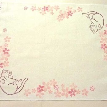 半てぬぐい／桜と猫（赤系）の画像