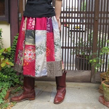 着物リメイクスカート☆薔薇色銘仙にシックな大島紬も・・・の画像