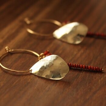 SILVER打ち出し・K14GF　フープピアス【red】