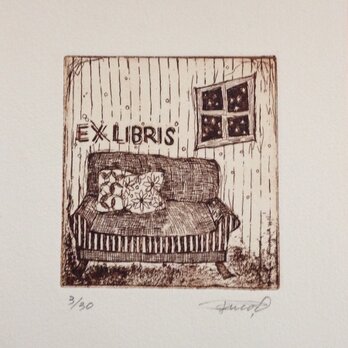 exlibris(蔵書票) 銅版画「冬のソファ」の画像