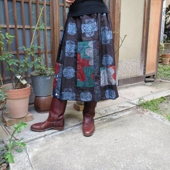 着物リメイクスカート☆3種類の大島紬とカラフル銘仙で♪の画像