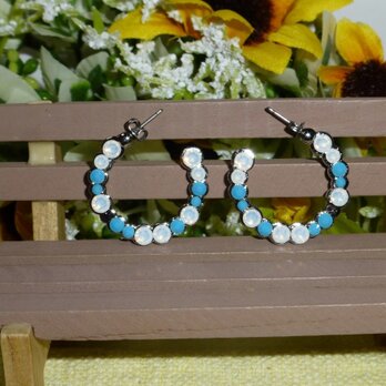 デコフープピアス∞ホワイト×ターコイズ