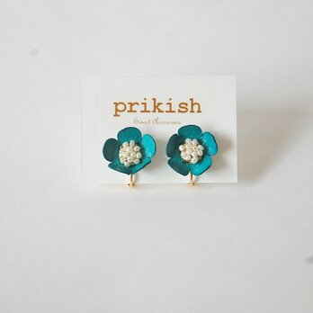 革花　極小淡水パールイヤリング　ターコイズ