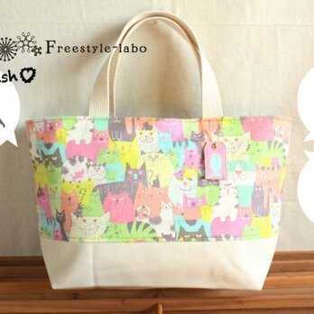 CAT TOTE BAG<neon>ファスナー付の画像