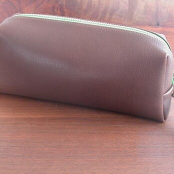 3way長財布ﾎﾟｼｪｯﾄ、オイルレザー×リバティ...チョコ