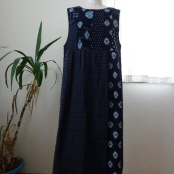 古布　絣（かすり）パッチワークジャンパースカート（総裏付）の画像