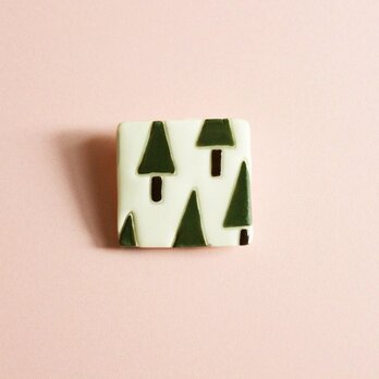 磁器ブローチ　四角　森シリーズ