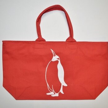 ペンギントートバッグ、赤、送料無料、収納力抜群の画像