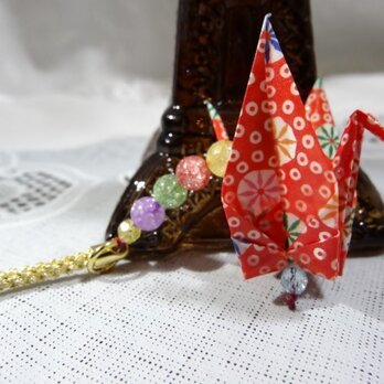 折り紙ストラップ❮鶴･赤❯の画像