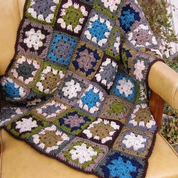 モチーフ編みブランケット＊モスグリーン