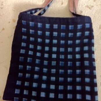 ■手織り/藍染濃淡/正方ミニバックの画像
