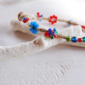 ﾁｪｺﾋﾞｰｽﾞx手紡ぎ麻 ブレスレット