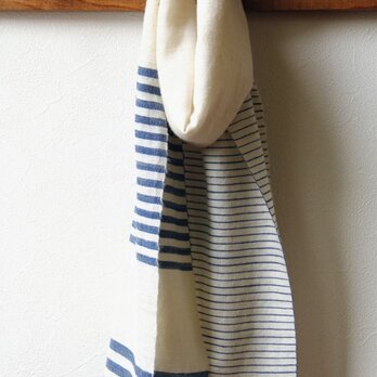 ホームスパン・コットンカシミヤマフラー　アクセントボーダー
