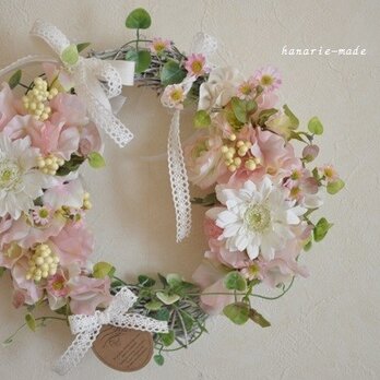 【sold】白いガーベラと木綿のリボン：wreath　の画像
