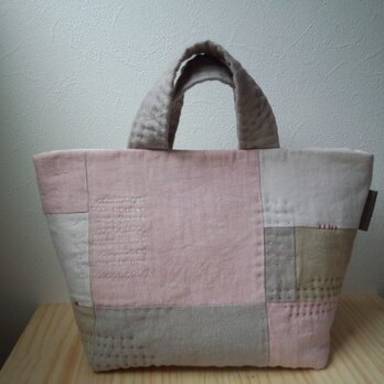 リネンパッチとすてっちのバッグ  ”灰桜”の画像