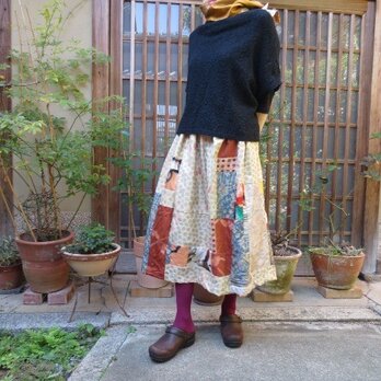 大島紬4種プラス銘仙でリメイクスカート☆秋の夕陽に照る山紅葉♪の画像