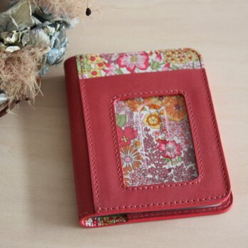 牛本革とリバティープリントのパス＆カードケース　ピンクの画像