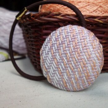 手織り布 ヘアゴム 藤色×オレンジ グラデーションの画像