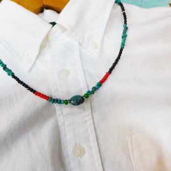 オールドホワイトハーツ＊ターコイズ＊オニキス　ネックレス