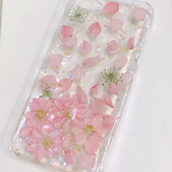 桜風♪春ピンクの押し花スマホカバーの画像