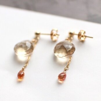 ＊再販1点限定＊シャンパンクオーツ*オレンジサファイアのピアス***