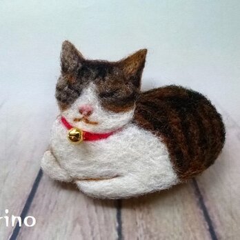 ■羊毛フェルト箱座り猫ちゃんブローチ■の画像