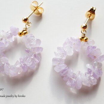 ラベンダーアメジストサークルピアス Lanbender Amethyst Circle earrings P0048の画像