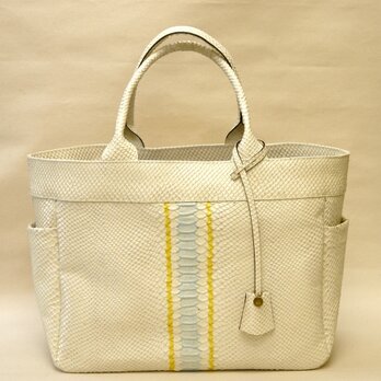 LEATHER TOTE BAG (ivory×stripe)の画像