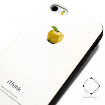 iphone5/iphone5s用/iphoneSE　軽量レザーケース（オフホワイト×ブラック）ゴールドアップルの画像
