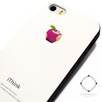 iphone5/iphone5s用/iphoneSE　軽量レザーケース（オフホワイト×ブラック)ピンクアップルの画像