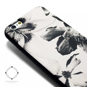 iphone6/iphone6sケース（4.7寸用）軽量レザーケースiphone6カバー（花柄×ブラック）ホワイトフラワーの画像