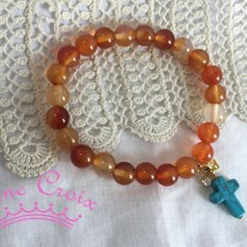 カーネリアンのブレス　クロスチャーム付