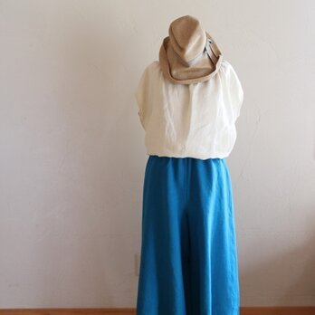 リネンガウチョパンツ「ワッシャー　ブルー」　