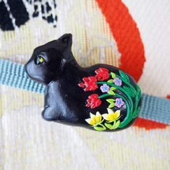 黒猫の帯留め(sold)の画像