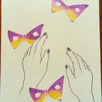 ポストカード（2枚）　　手と蝶の画像