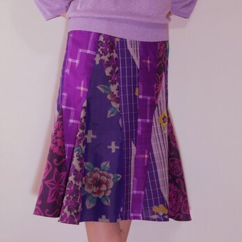 　一期一会の着物リメイク　銘仙マーメイドパッチスカート　Mの画像