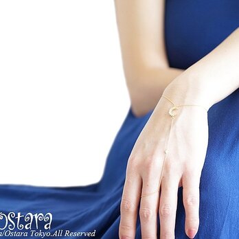 【14KGF】Ring Bracelet,16KGP CZ Crescent Moon,AAA White Pearlの画像